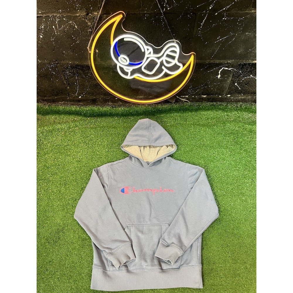 Champion Youth Logo Pullover Hoodie Sweatshirt Slate Blue Size Medium